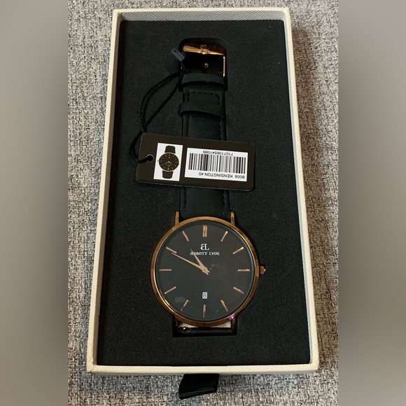 BNWT Abbott Lyon black leather Kensington 40 watch with Rose Gold crown - Picture 2 of 3